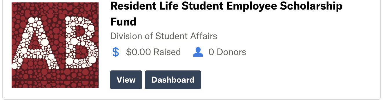 screenshot of fundraising dashboard