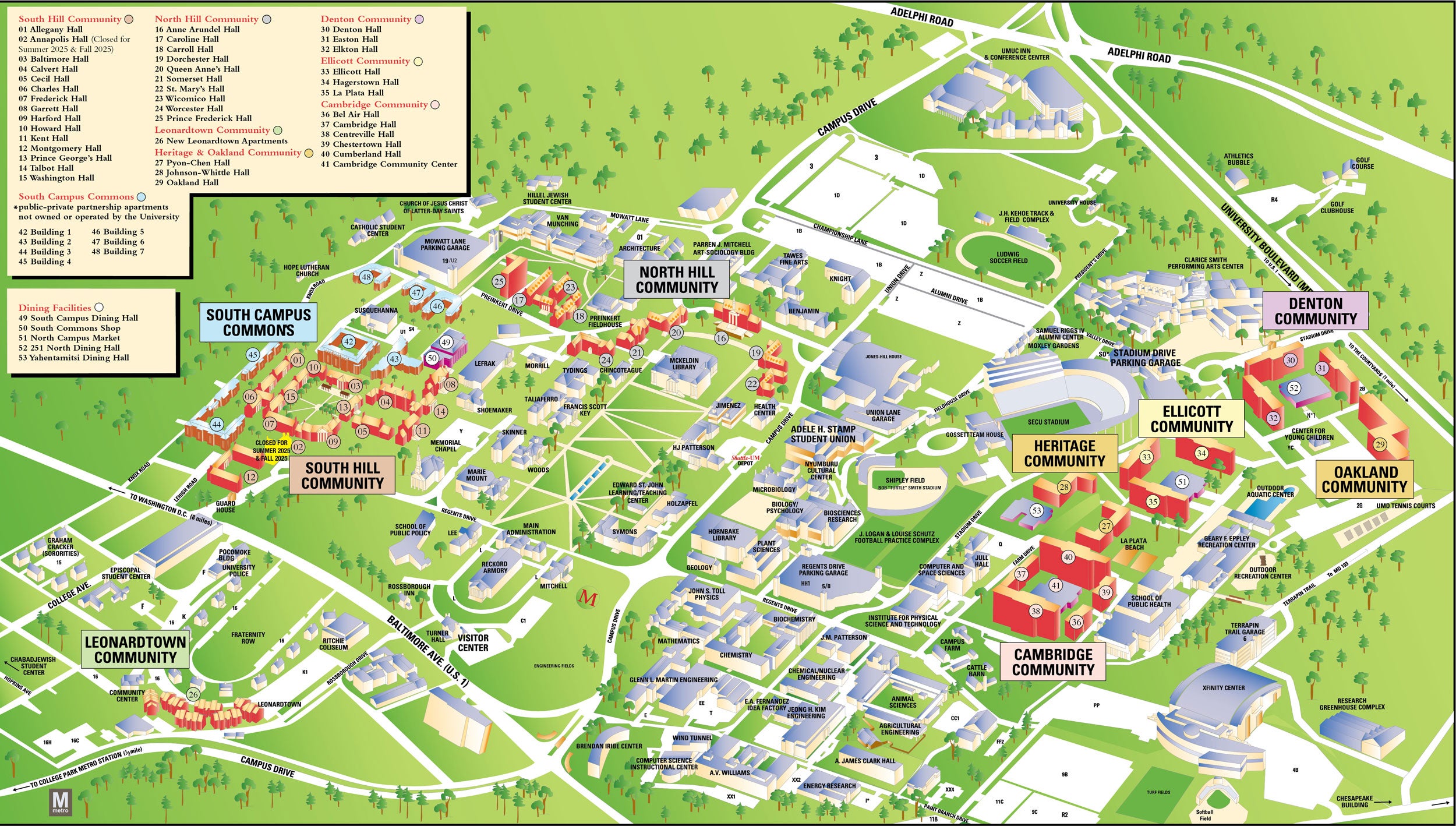 Map of the university of maryland campus with residence hall communities highlighted