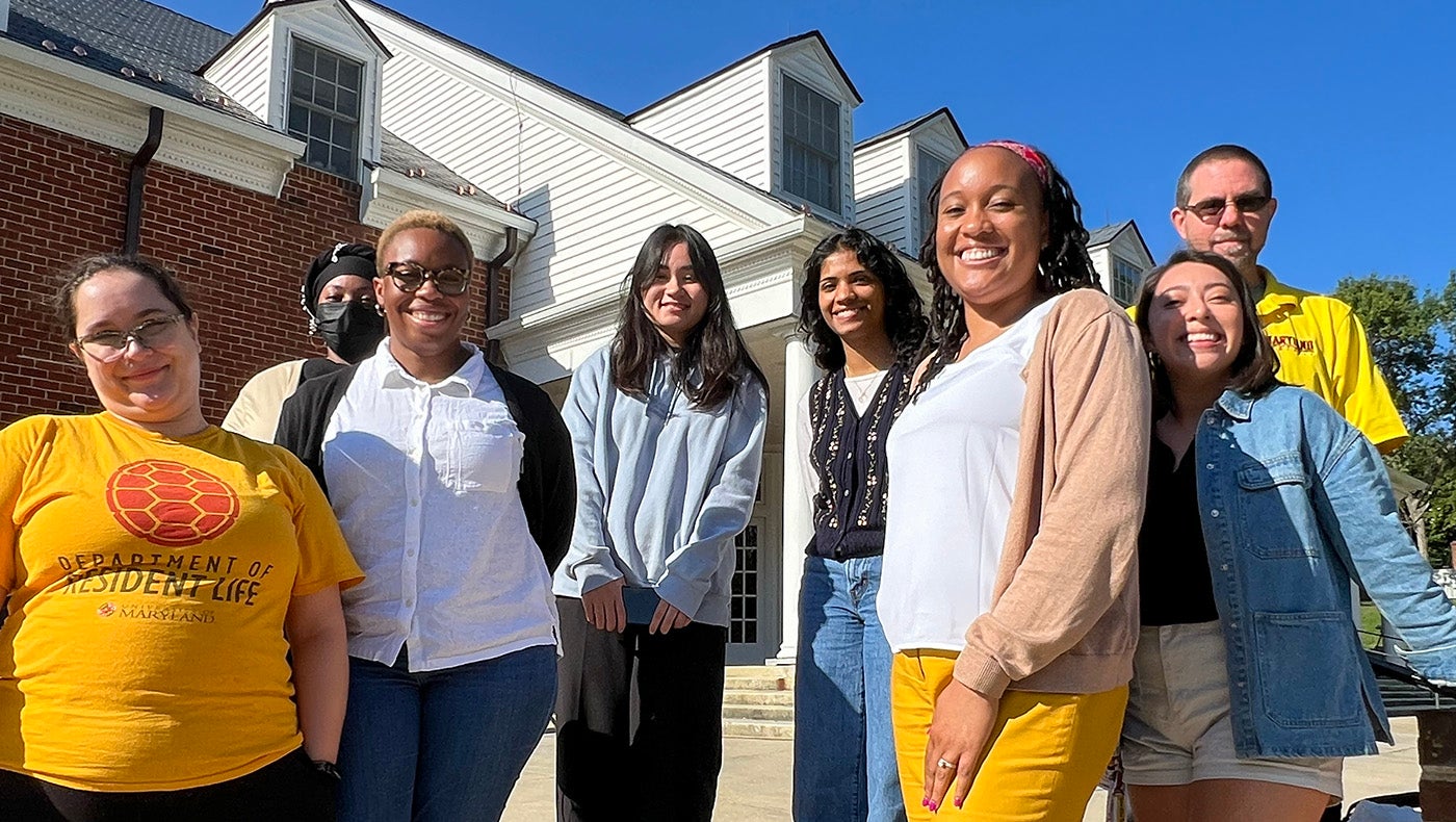 resident life assignment staff on the steps of annapolis hall