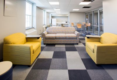 residence hall lounge and kitchen