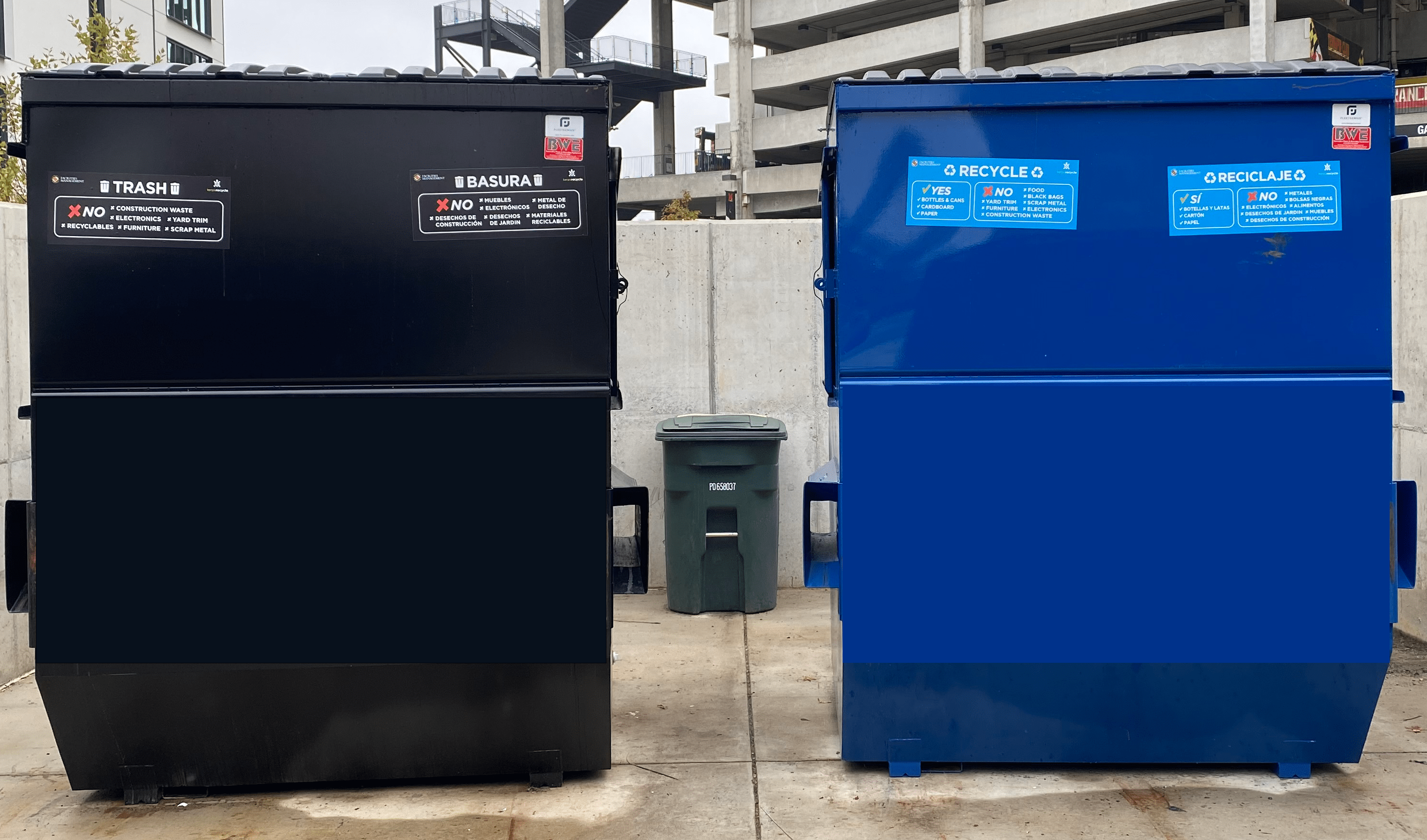 trash and recycling bins