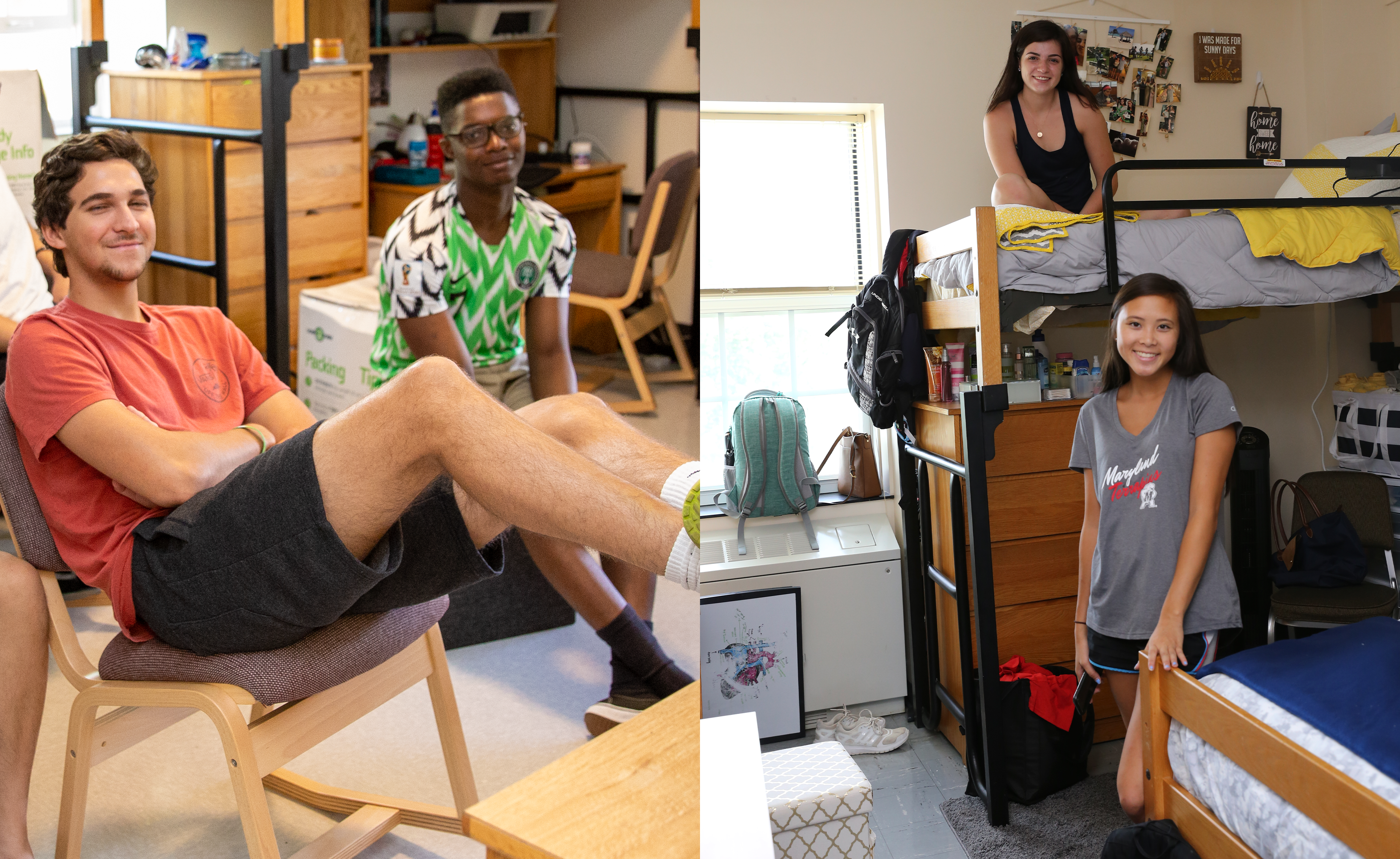 collage of two sets of roommates in their residence hall rooms