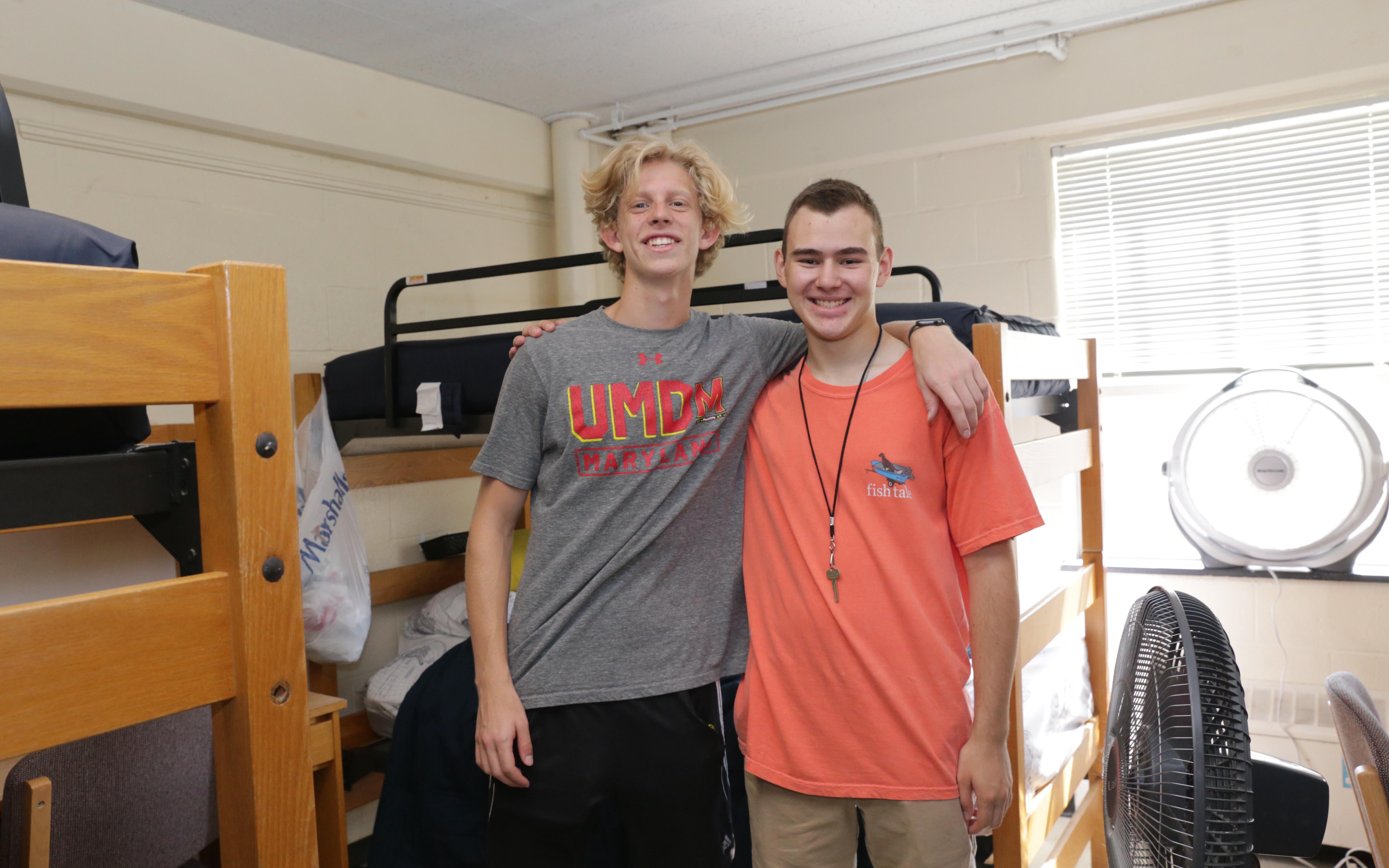 two roommates in residence hall room