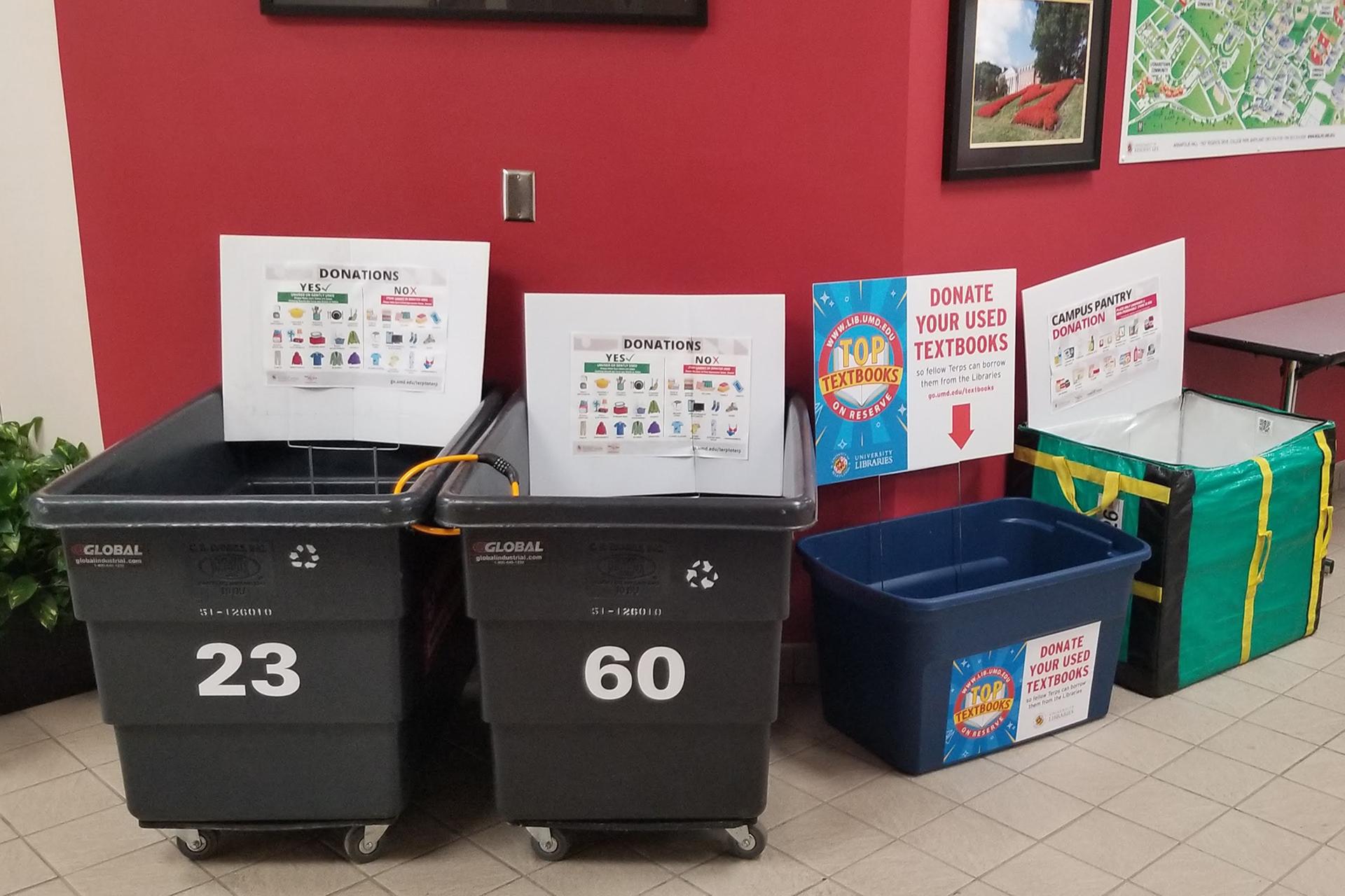 four collection bins for the Terps move out donation drive
