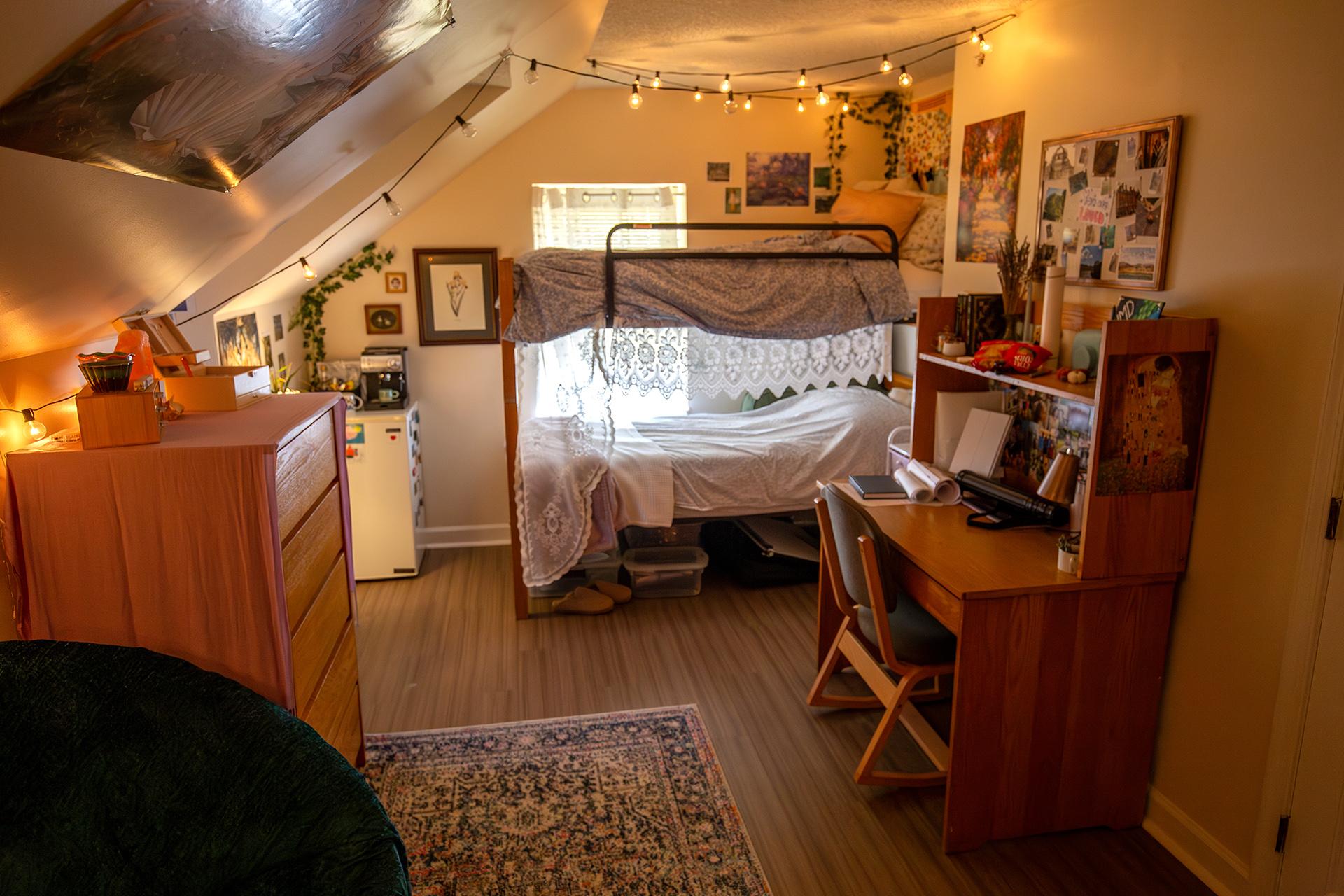 interior of decorated residence hall room