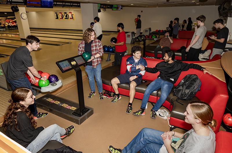 students bowling at TerpZone during a Find Your Squad event